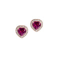 Pink Gold Moissanite Round Rubelite Heart Stud