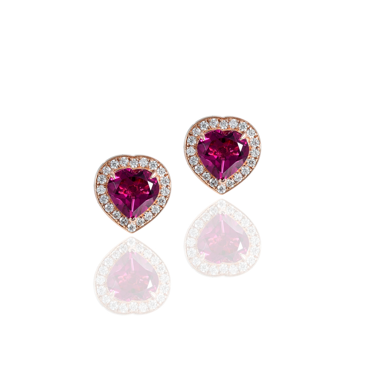 Pink Gold Moissanite Round Rubelite Heart Stud