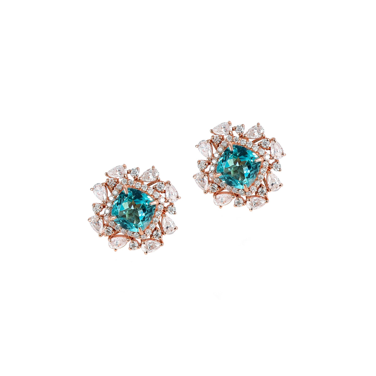 Pink Gold Moissanite Parabia Round, Pears, Cushion Studs