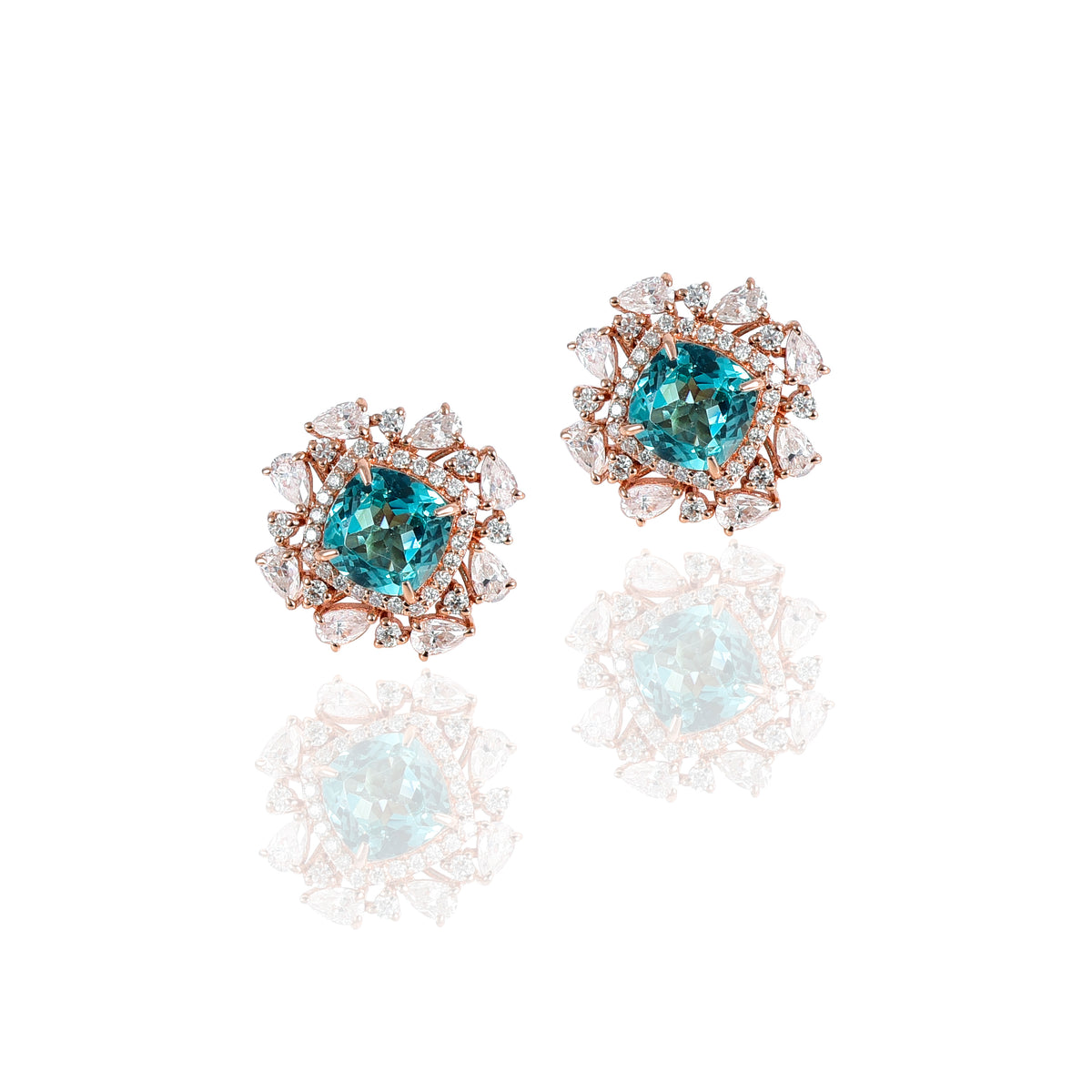 Pink Gold Moissanite Parabia Round, Pears, Cushion Studs