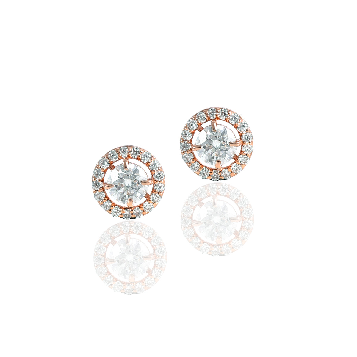 Pink Gold Moissanite Round, Heart Studs