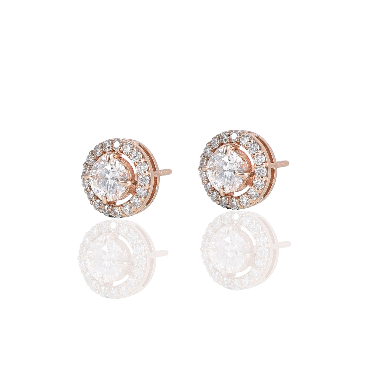 Pink Gold Moissanite Round, Heart Studs