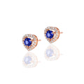 Pink Gold Moissanite Tanzanite Stud, Blue Beauty