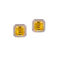 Pink Gold Moissanite Round Yellow Sapphire Asscher Stud