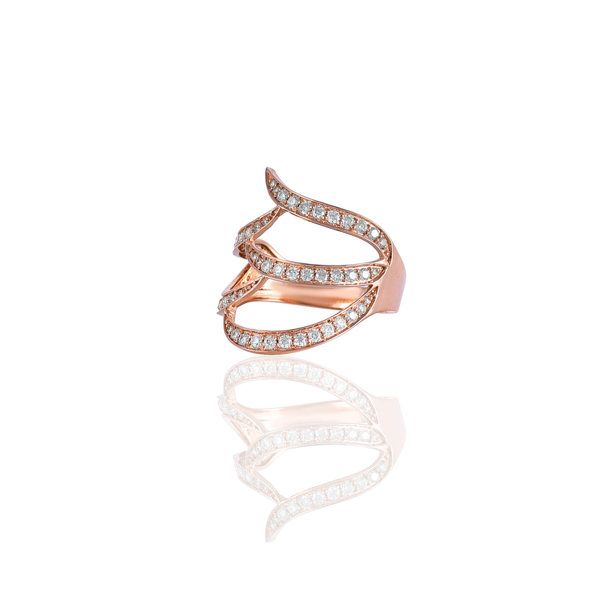 Pink Gold Wavy Mossanite Round Ring