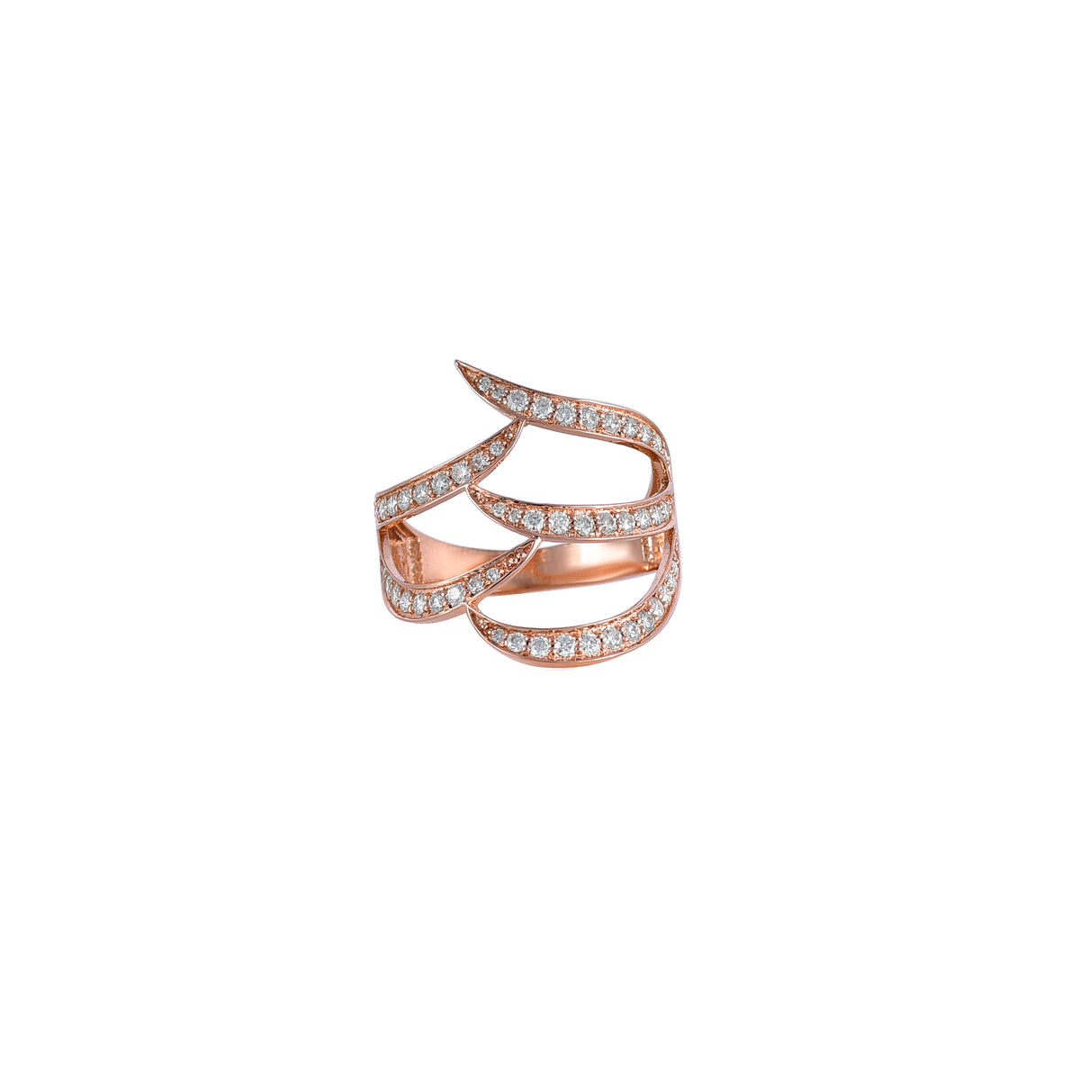 Pink Gold Wavy Mossanite Round Ring