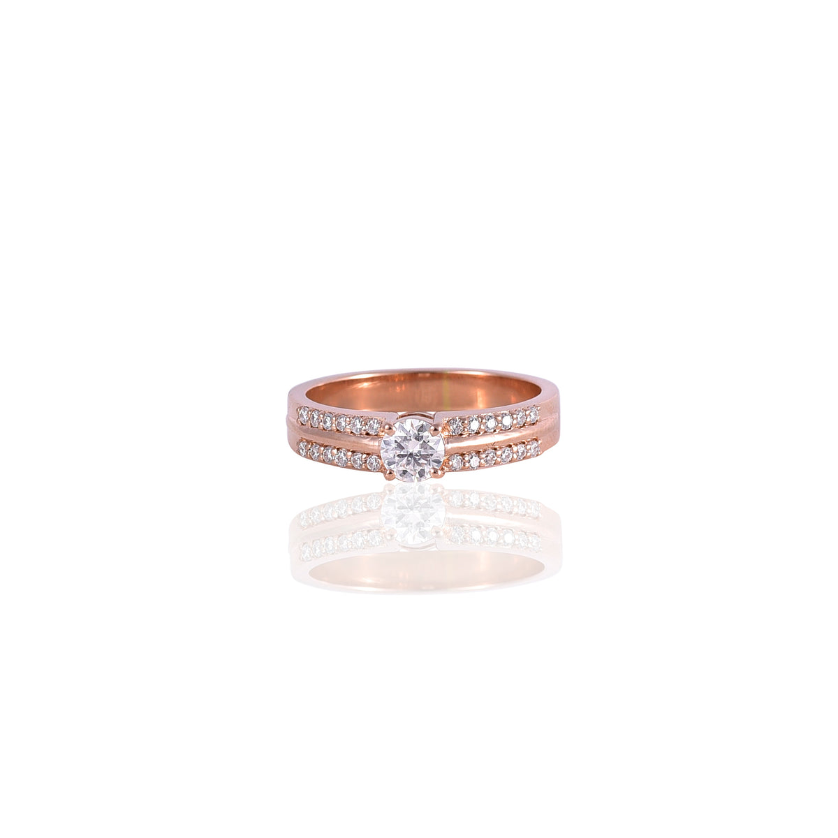 Pink Gold Solitaire Mossanite Round Ring