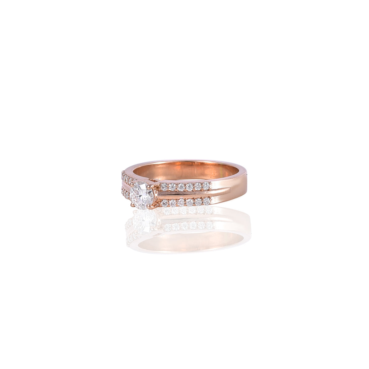 Pink Gold Solitaire Mossanite Round Ring