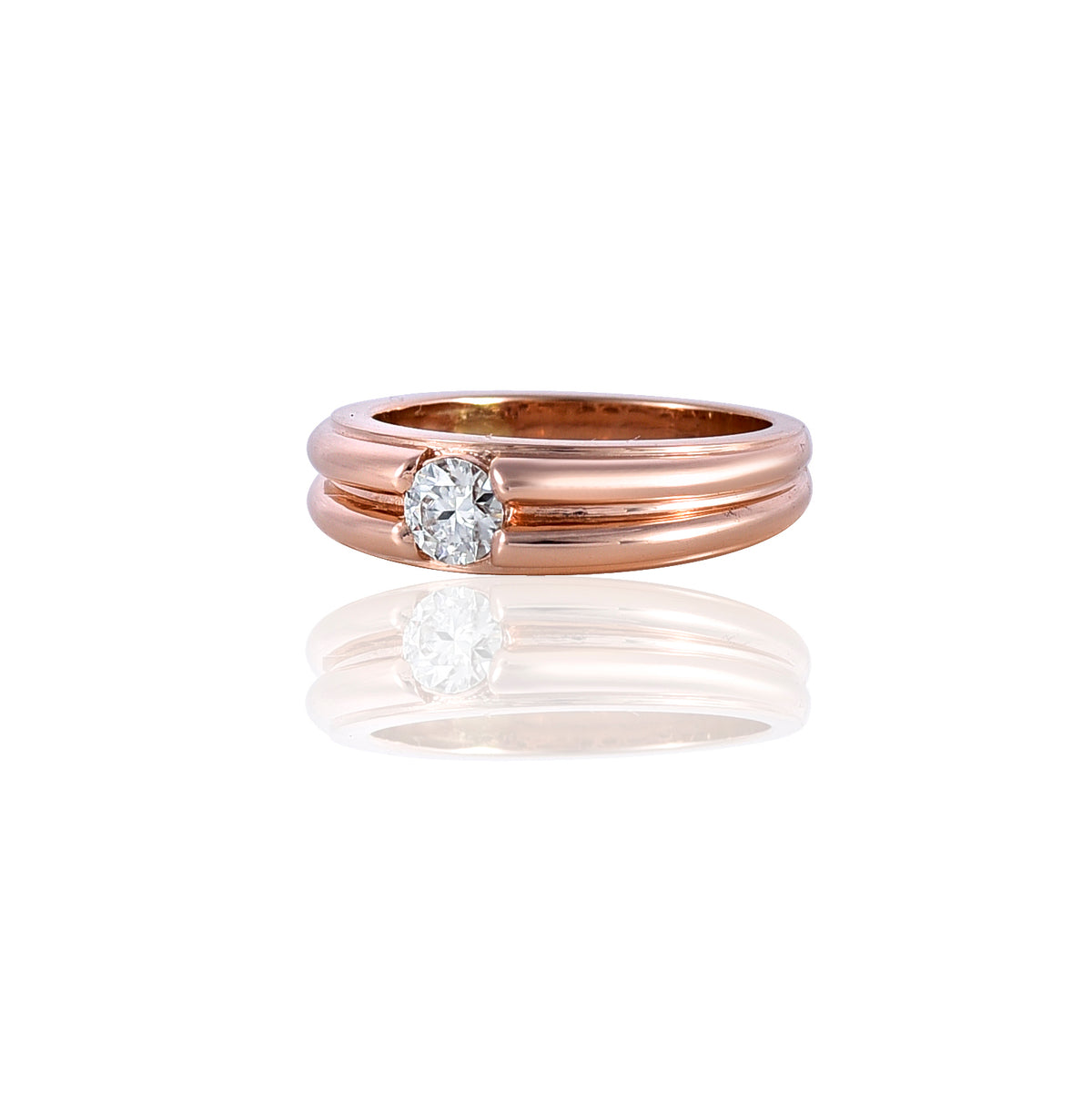 Pink Gold Mossanite Round Ring