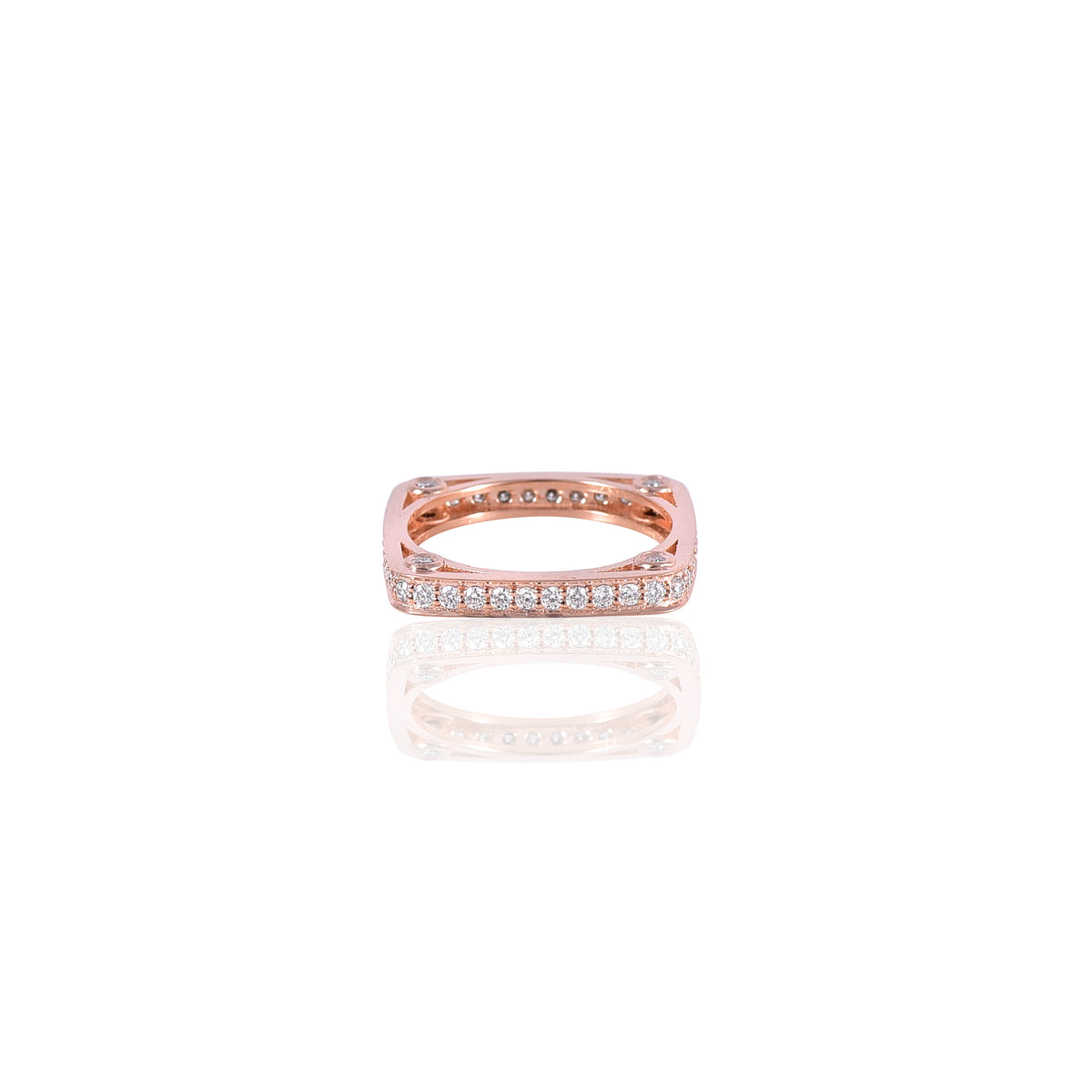 Pink Gold Mossanite Round, Square Ring