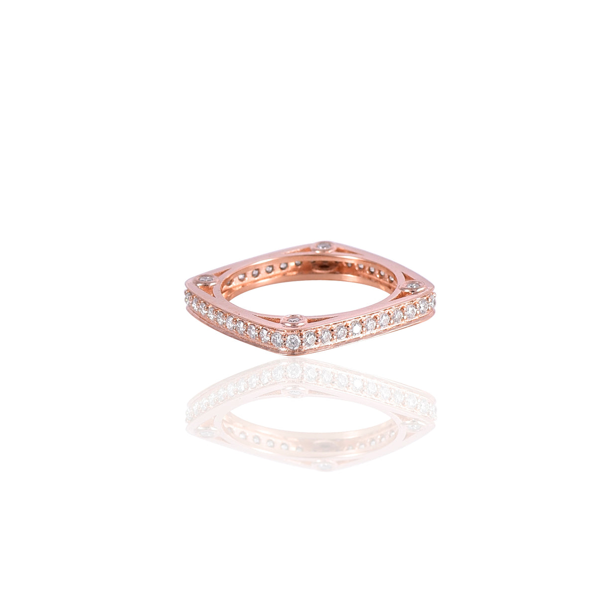 Pink Gold Mossanite Round, Square Ring